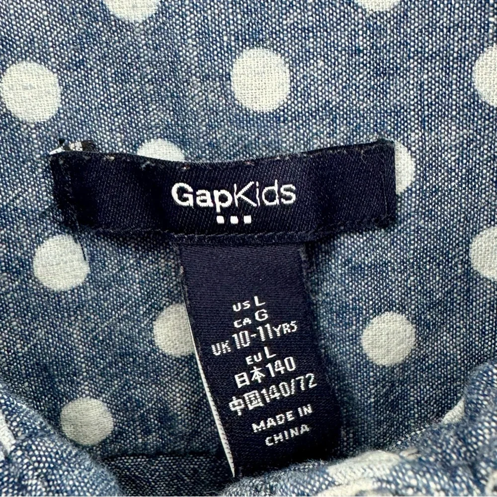 GAP Kids Polka Dot Chambray Cotton Button Up Shirt Girls Large 10 11 Preppy EUC